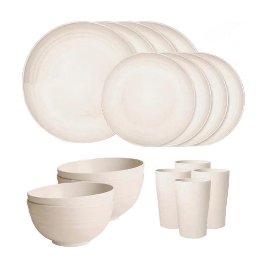 16Pcs Cutlery Set Stackable Unbreakable Plates, Bowls And Cups Set BPA-Free Tableware for Family