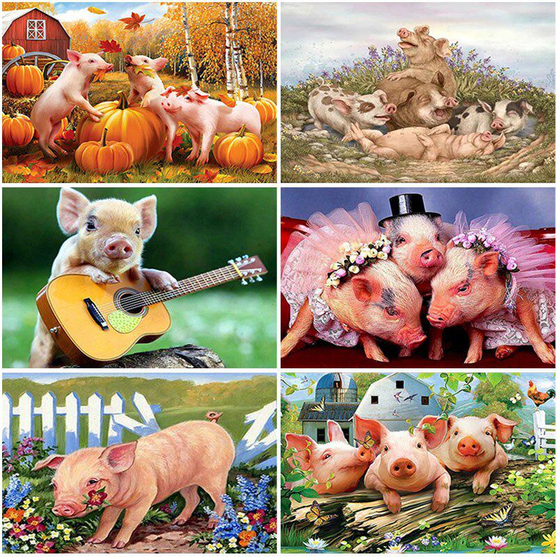 Свинья DIY 5D алмазная живопись вышивка крестиком животное полный круглый комплект для алмазной вышивки из смолы картина стразами мозаика Walll Art