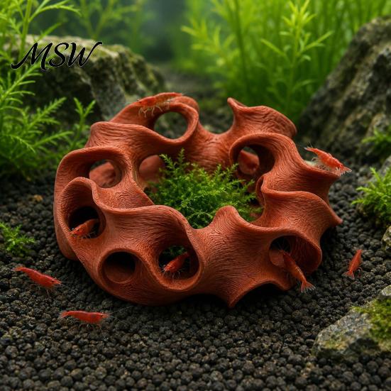 Fish Tank Decorative Ornaments 3D Printed Aquarium Hideout Cave, Wavy Hollow Ring Shrimp Shelter, Landscape Accessories Breeding Hiding Hole