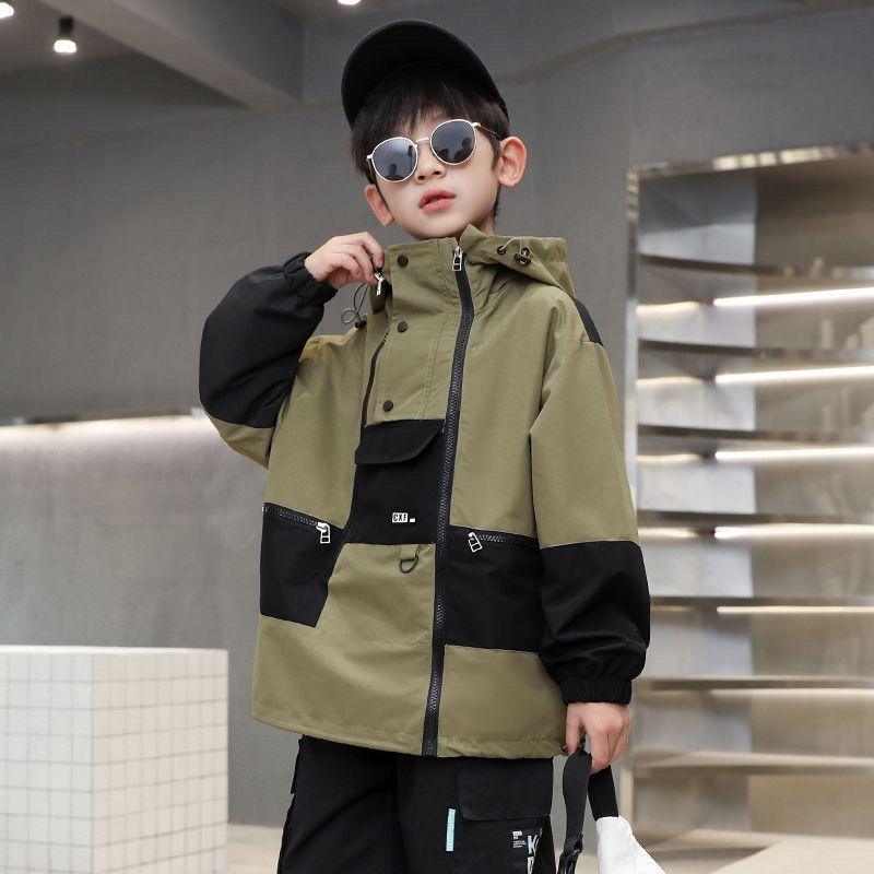 Children's Spring and Autumn Windbreaker Big Children's Thin Western Style Casual Hooded Jacket for Boys