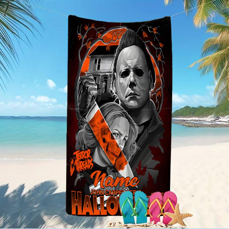 Customizable personalized beach towels Michael Myers themed designs.Suitable for the beach, yoga, sports;ideal as beach accessories