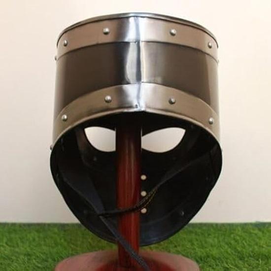 Armor Edward Darkened Steel Knight Helmet with Wooden Stand Black Finish Halloween Party Costume Headpiece Crusader Helmet