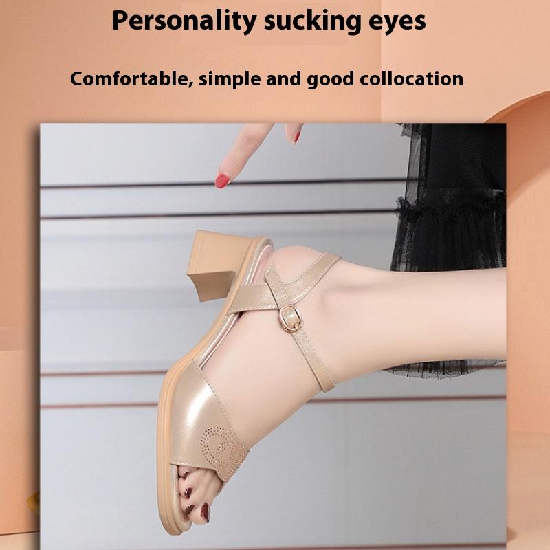 Женские босоножки со стразами на лето, удобные, для среднего возраста и повседневные, на среднем каблуке, на толстом каблуке, модные туфли на высоком каблуке