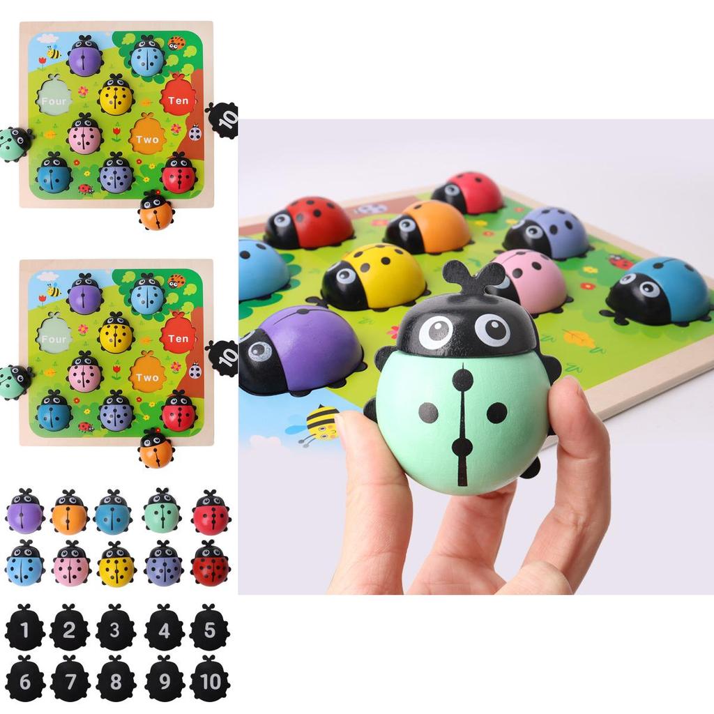 Деревянная игрушка-божья коровка с цифрами для детей, развивающая обучение и когнитивное развитие