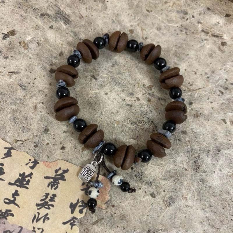 Handmade Natural Coffee Bean Bracelet Elastic Coconut Chip Wood Chip Hand Decoration Bracelet