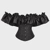 Retro Lace Herringbone Corset Top with One-Shoulder Strap, Puff Sleeves, and Gathered Sternum Support.