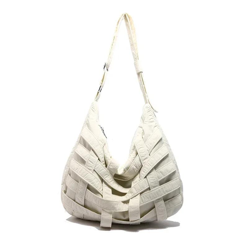 Сумка через плечо с индивидуальным нишевым дизайном, объемная сумка из полой ткани, большая вместимость для хранения вещей в дороге