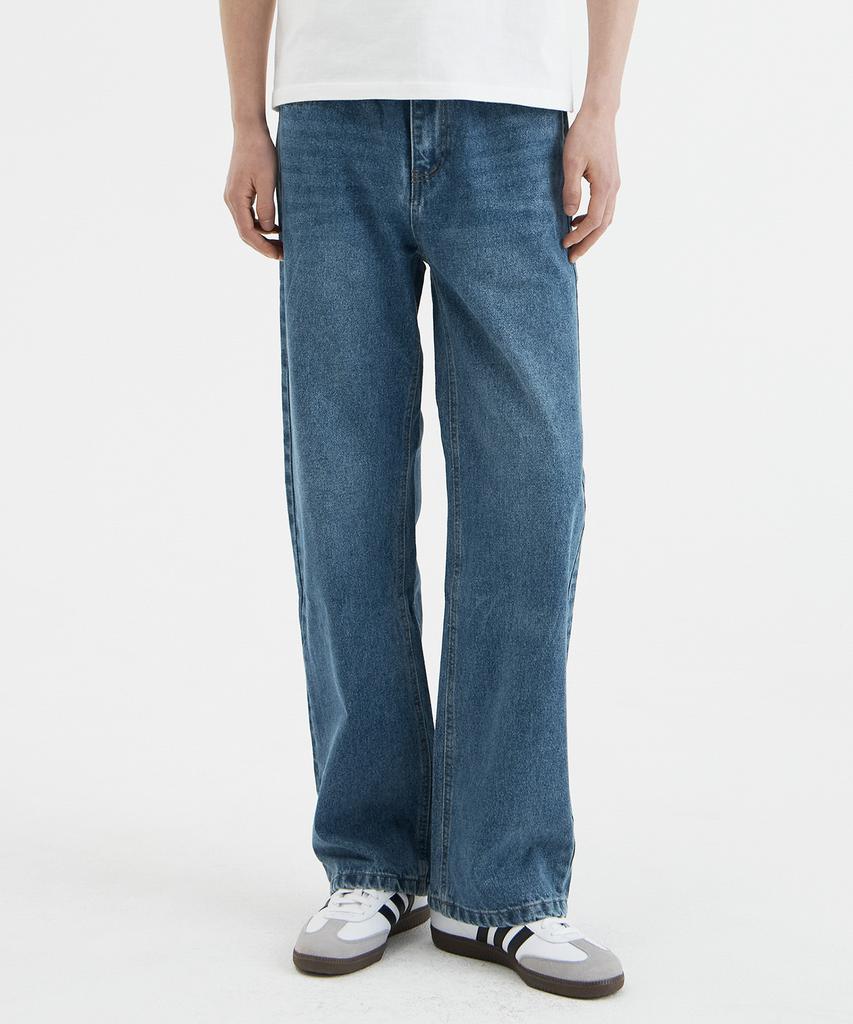 WHOLOVESART Unisex Semi-Wide Denim Pants Deep Blue