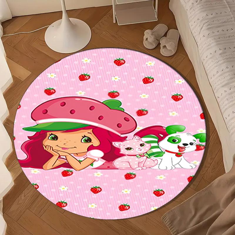 Straw-berry Friends Round mat, Anti-slip Circle Carpet Chair rug For livingroom,Bedroom, doormat home decor Gift Christmas Gifts