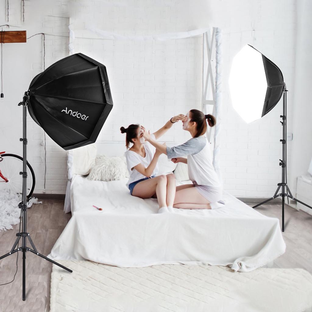 Andoer Studio Photography Softbox Kit with 70cm/28in Octagon Photography Softbox * 2 + 1.5M Metal