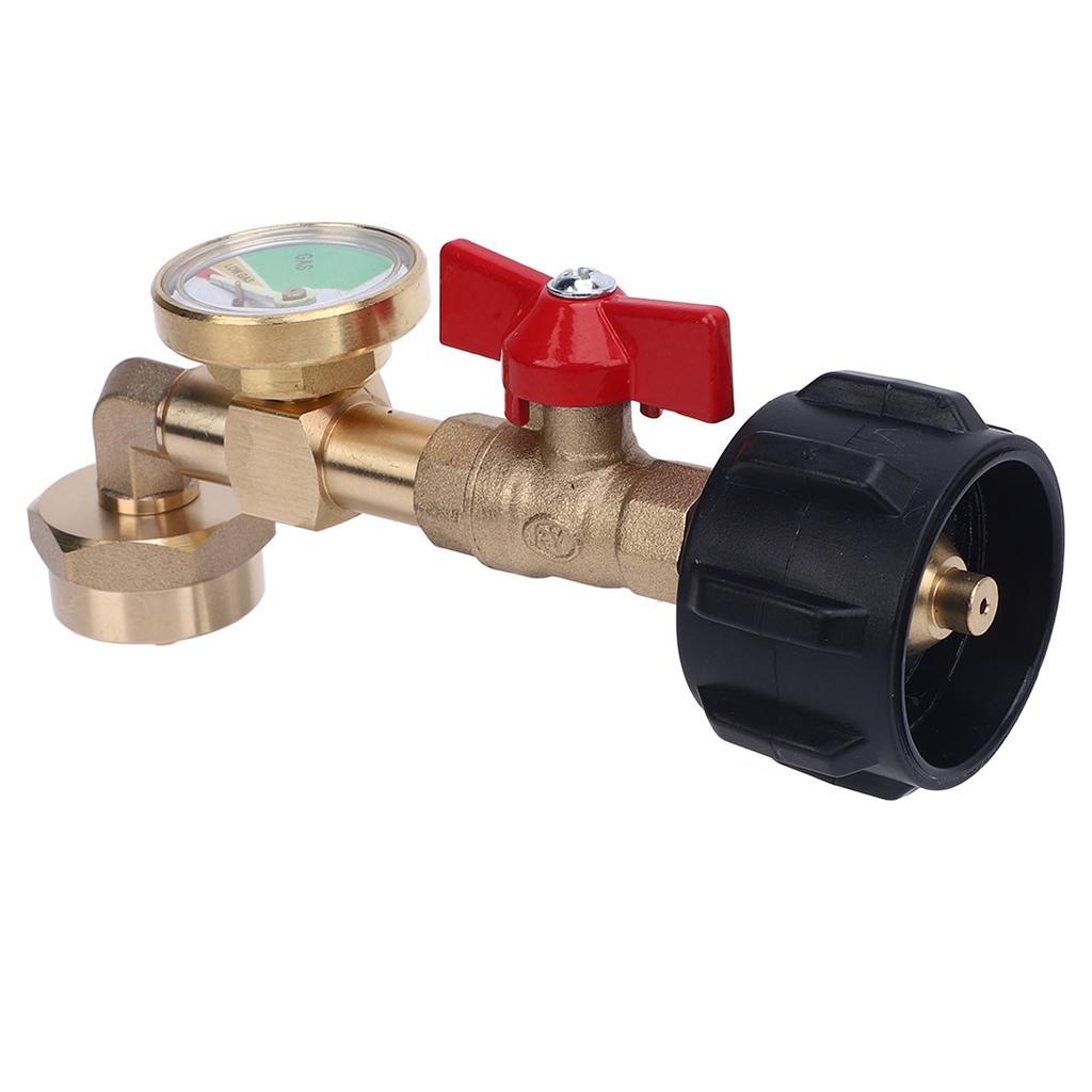 Tank Refill Elbow Adapter with Gauge Metal High Temperature Proof Real Time Pressure Monitoring for BBQ Gas Grill