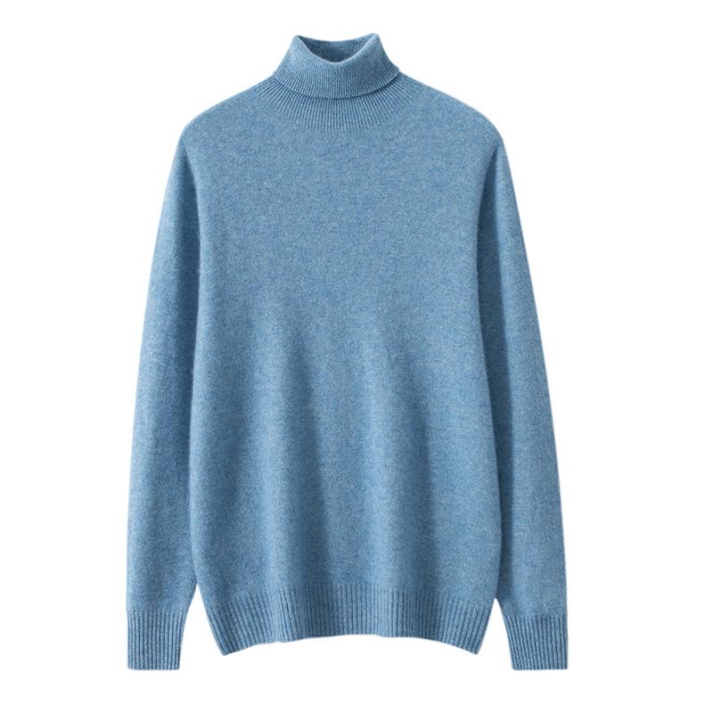 Men's Cashmere Roll Neck Sweater: Business Casual, Solid Color, Long Sleeve Knitwear for Autumn and Winter.