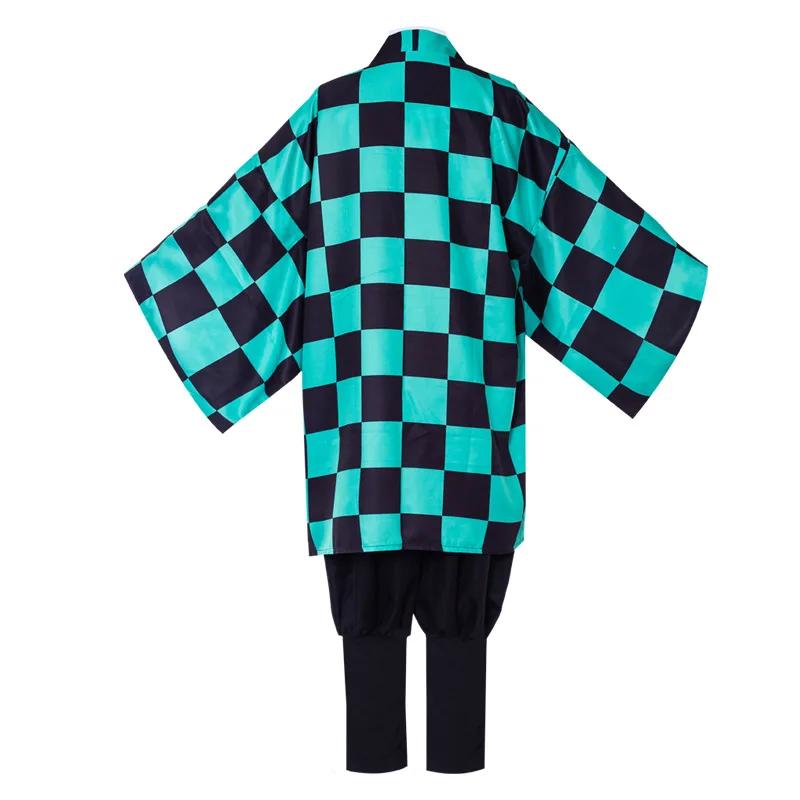 Аниме Тандзиро Камадо Косплей Истребители Демонов Kimetsu no Yaiba Косплей Костюм Парик Маска Кимоно Плащ Хэллоуин Униформа Взрослые Дети