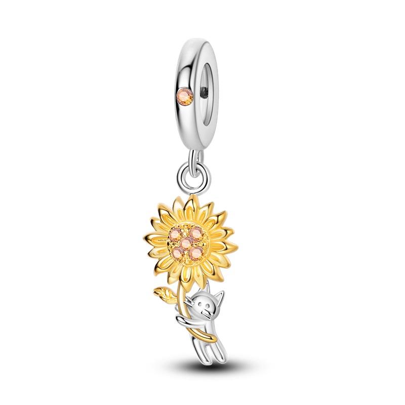 Original 925 Silver Gold DIY Charms Beads with Zirconium Sun Leopard Pendants for Bracelet Jewelry Making