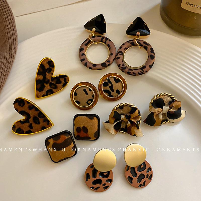 Серьги-подвески Геометрические с бантом Сердце леопарда Серебряная игла - Трендовый корейский стиль для женщин