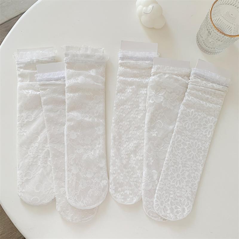 Korean Kids Girl Sock Retro Lace Ruffle Hollow Lovely Calf Sock for Children Girl Thin Breathable Frilly Princess Sock Kid Stuff