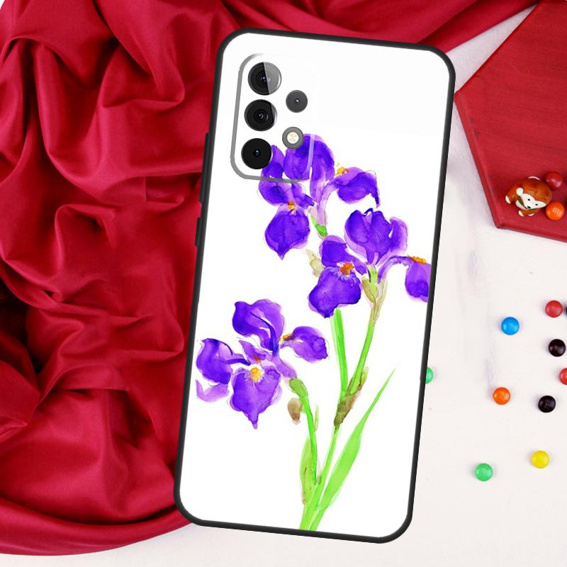 Фиолетовый цветок ириса Акварель Для Samsung Galaxy A56 A36 A26 A16 A05 A06 A22 A32 A52 A54 A34 A14 A55 A15 A53 A33 A35 Чехол