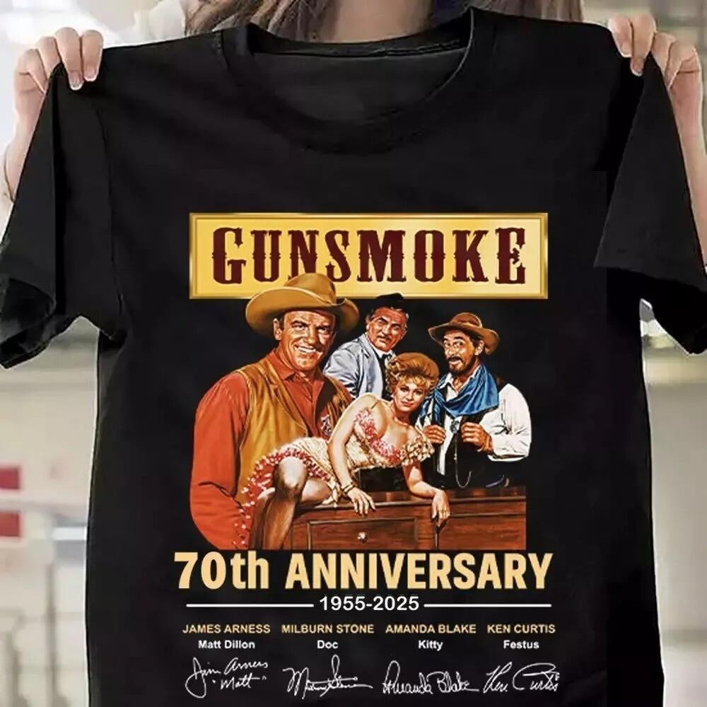 НОВАЯ рубашка Gunsmoke 70-й юбилей 1955-2025 Подписи Унисекс Рубашка Унисекс Футболка