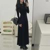 Hepburn-Style Black Long-Sleeve Slim Fit Dress for Autumn/Winter