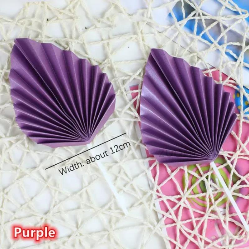 4PCS Paper Fan Cake Topper Gold Palm Leaf Birthday Party Cake Decoration Topper