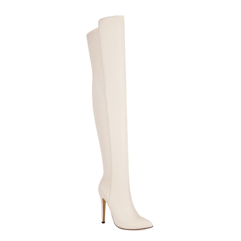 Women's High-heeled Boots Sexy European and American Style Pointed Thin Heels Solid Color Large Size Knee Elastic Boots