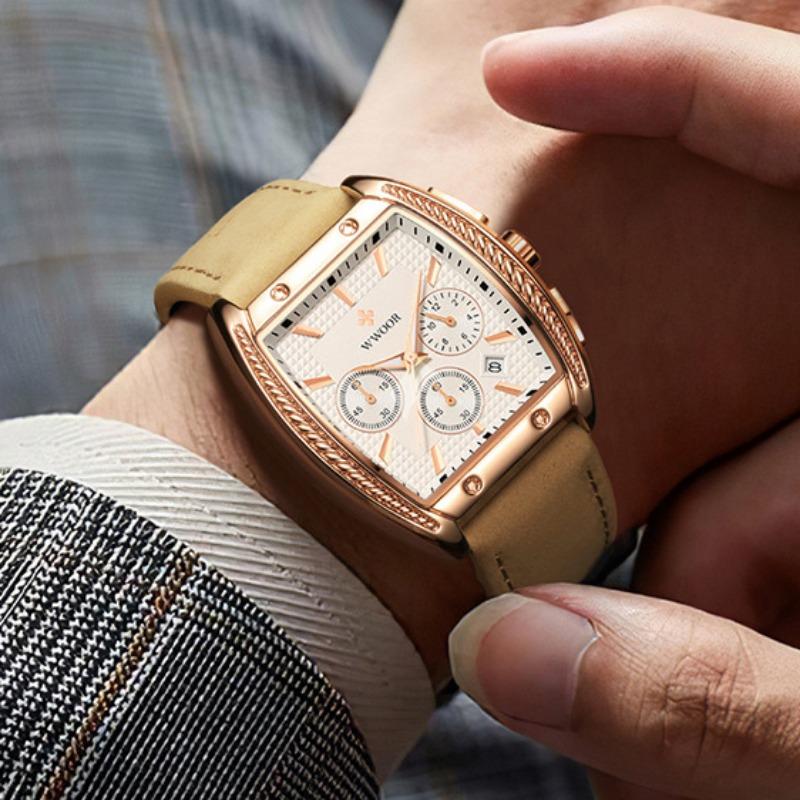 WWOOR Модные квадратные мужские часы с ремнем Кварцевый механизм Премиум водонепроницаемые мужские часы