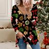 Women Autumn Christmas Printed Long Sleeve T-Shirts Loose V-Neck Plus Size Tee Shirt Tops Comfy Blouse