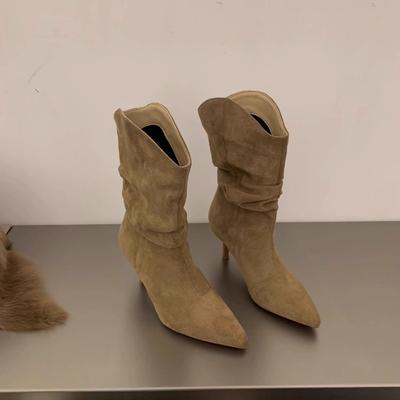 Модные женские ботильоны на высоком каблуке, дизайнерские готические ботильоны, женская обувь, осень 2025, модные, сексуальные, замшевые туфли-стилет с острым носком для платья