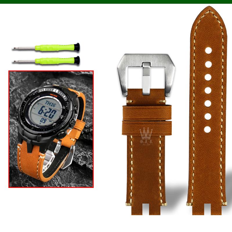 Классический ретро-ремешок из натуральной телячьей кожи для часов Casio ProTrek PRW3000/3100/6000/6100Y PRG300 Series Bracelet Watch Accessories
