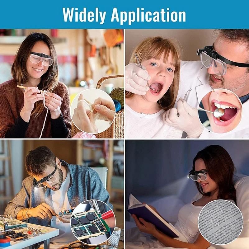 Headband Magnifier Glasses Led Light Magnifying Eyeglass 1.5x 2x 2.5x Magnifiers Lenses Eyewear For Watch Repair Reading Sewing