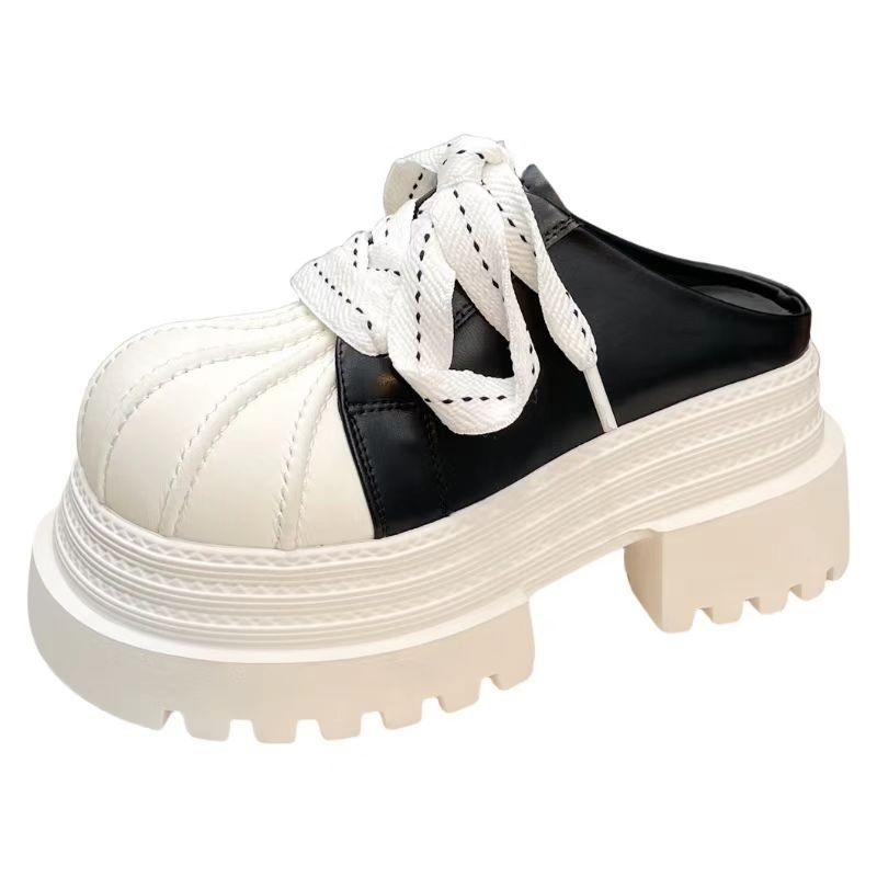 2025 весна новая сумка голова ракушка голова толстая подошва кекс большой голова шнуровка JK мокасины полутапочки верхняя женская обувь