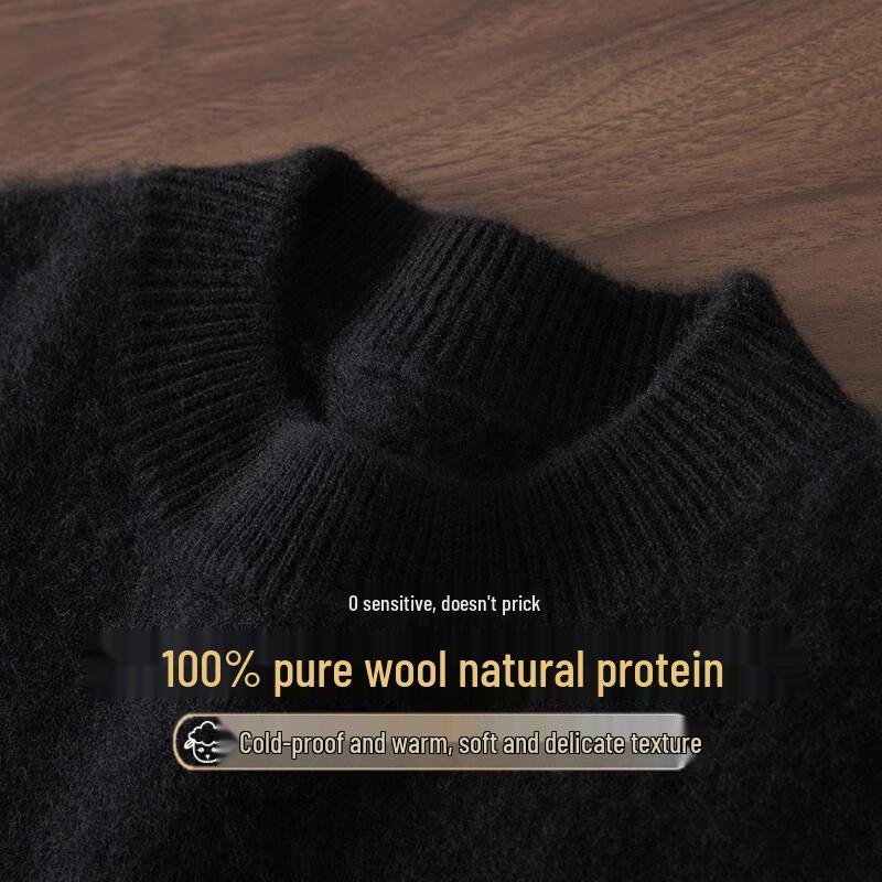 ROMON Men's Pure Wool Half-High Collar Thickened Knitted Sweater