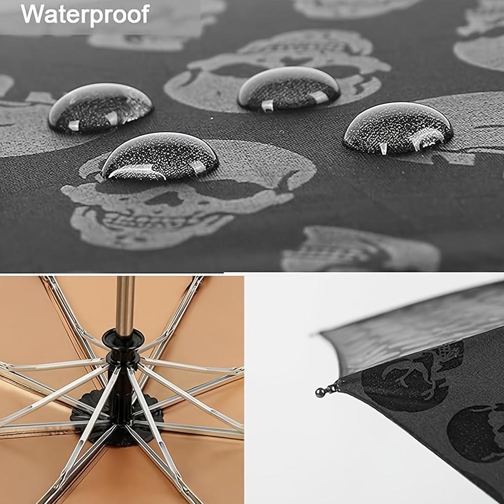 Skull Shaped Handle Folding Umbrella, 8 Ribs Compact Durable Casual Umbrella For Men & Women