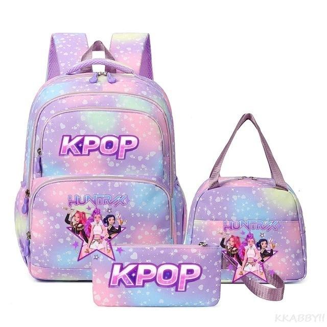 Трехкомпонентный набор K-pop Девушка-Охотник на Демонов Цветной Школьный Рюкзак Сумка для Ланча Пенал Подарочная Коробка