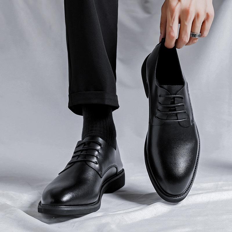 Кожаные туфли мужские корейские версии тренд весна-осень деловые деловые повседневные британские остроносые кожаные свадебные туфли для жениха 66780-R