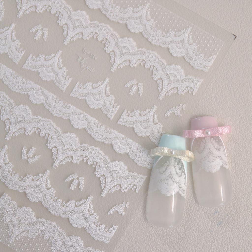 1pcs 5D Relief Lace Nail Art Stickers Sweet Cool Lattice Nail Decoration Decals Self-Adhesive Accessories DIY