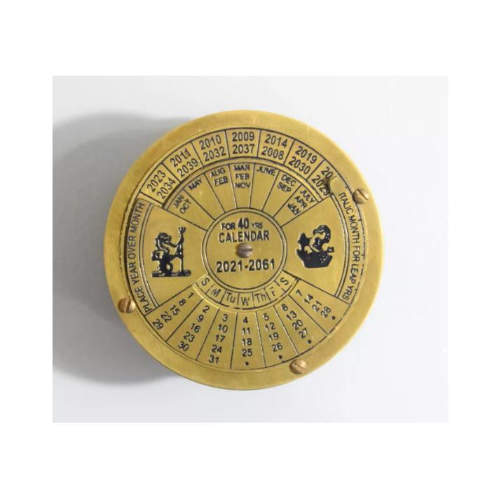 Vintage Brass Perpetual Calendar & Compass - Handmade Nautical Desk Gift