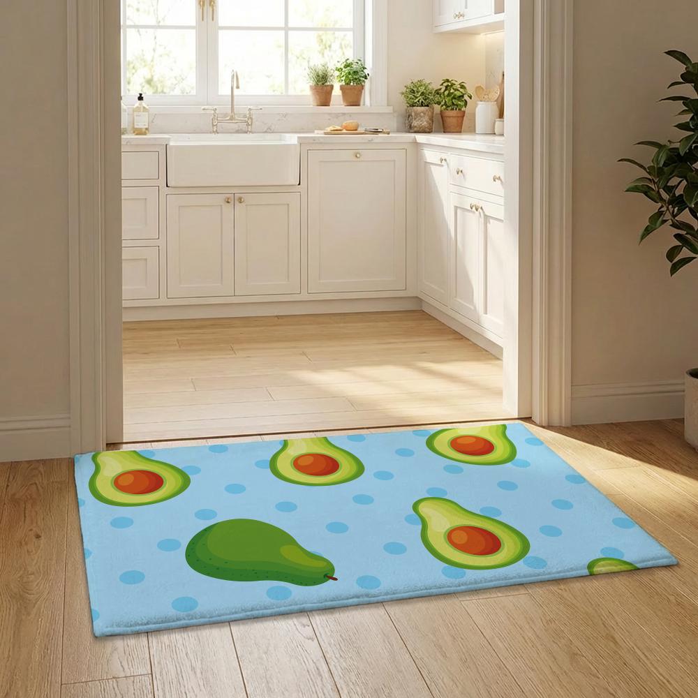 Avocado Pattern Floor Mat Flannel Door Mat Non-Slip Bedroom Living Room Home Decor