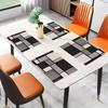 Of 4, Black And Grey Geometric Table Mats, 12X18 Inches Linen Rectangular Table Mats, Contemporary Geometric Plaid Design for Holiday Celebrations