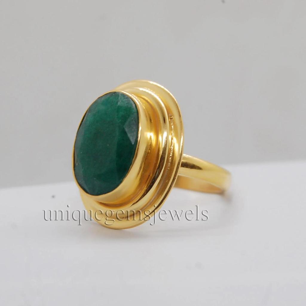 Кольцо из богатого зеленого изумруда из стерлингового серебра 925 пробы с наполнением желтым золотом, ювелирное изделие, кольцо ручной работы от мастера в подарок