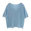 Summer New Hollow V-neck Short-sleeved Knitted Sweater Loose and Thin Thin Yarn Cool T-shirt Top
