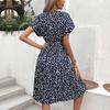 Летнее женское платье с коротким рукавом и леопардовым принтом, с рукавом-ротатором и V-образным вырезом до середины икры