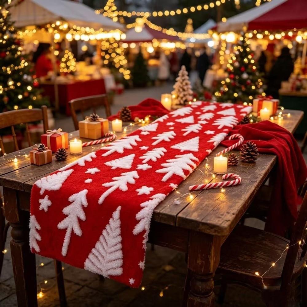 Reusable Christmas Tree Print Table Runner Rectangular Christmas Tablecloth Winter