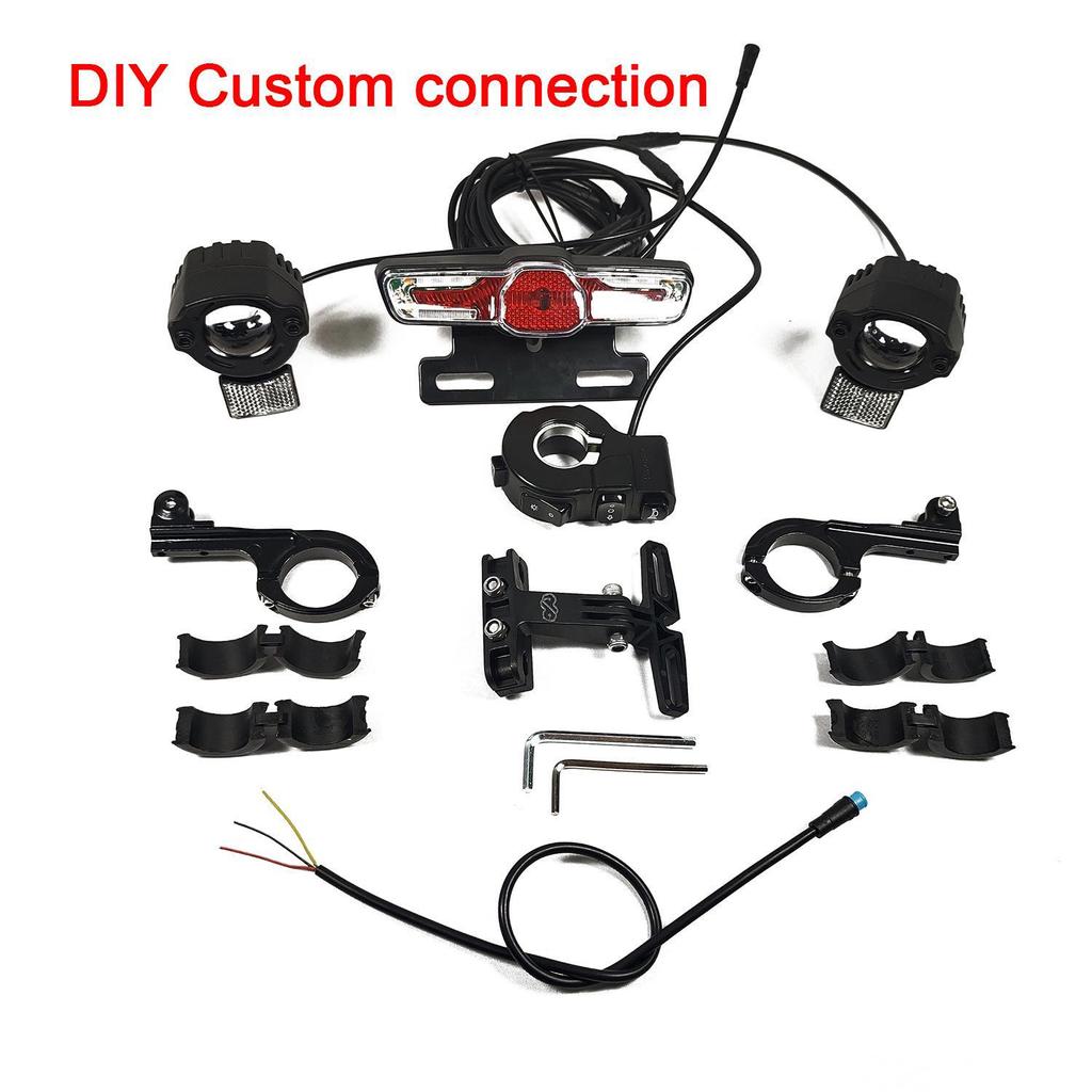 Dual Front Electric Bicycle Light Set: 9W LED Waterproof, Brake Light, Turn Signal, Horn, 24-90V.