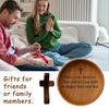 Wooden Prayer Bowl Handcrafted Round Dough Bowl with Carved Pattern Faith Based Encouragement Gift for Christian Prayer