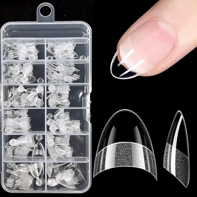 240pcs Half Cover Almond Pre-filed Nail Tips Half Matte XS Press On Fake Nail Extension for Small Tiny Nail Bed 12 Sizes In Box