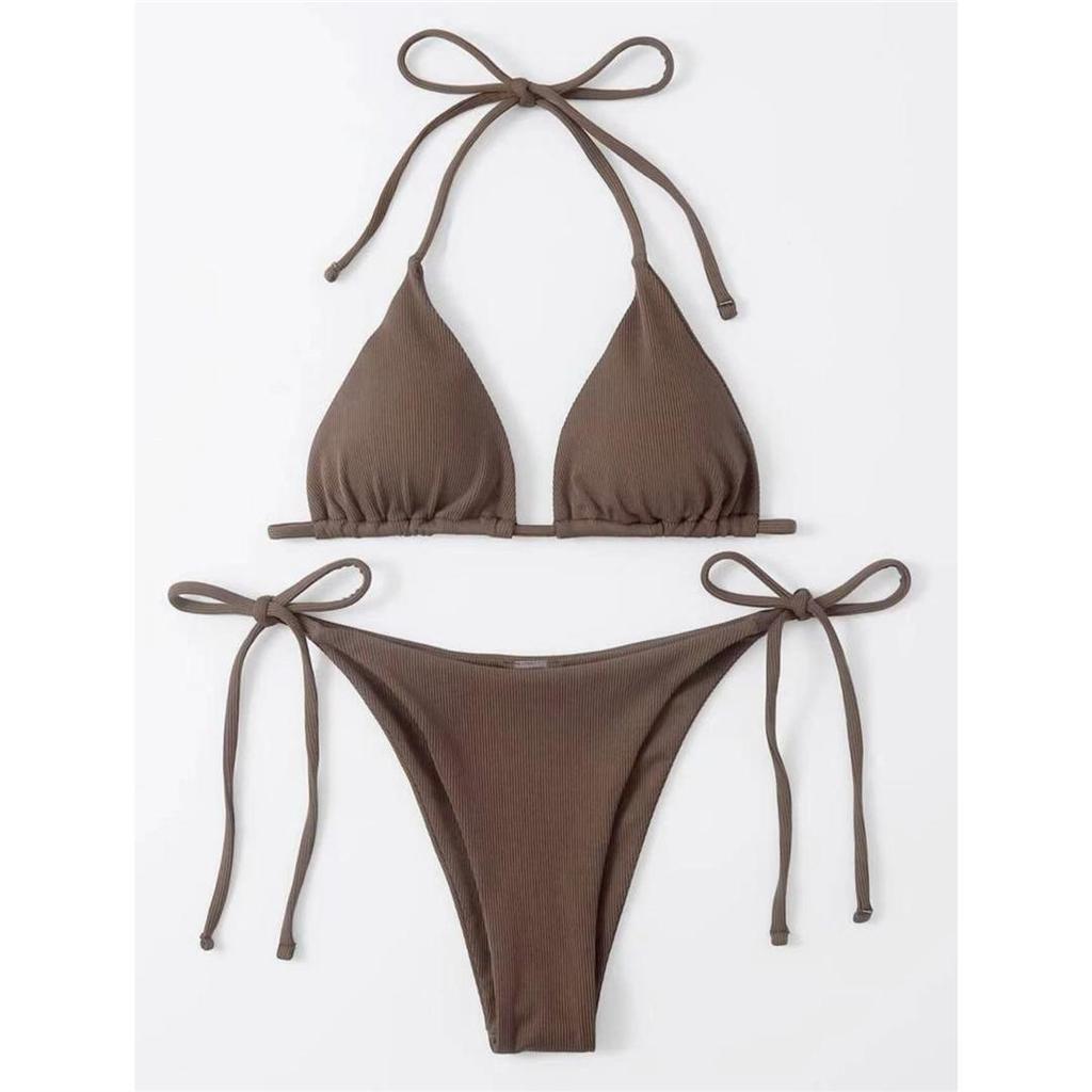 Новый сексуальный бикини в рубчик с лямкой на шее, женский купальник, женский купальник, комплект бикини из двух предметов, мягкий купальный костюм, купальный костюм для женщин