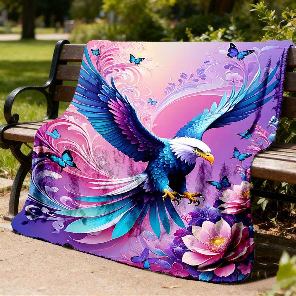 1pc Eagle Fantasy Floral Throw Blanket Polyester Fiber, Lightweight Flannel, Soft & Warm, All Season Use for Outdoor, Camping Digital Print