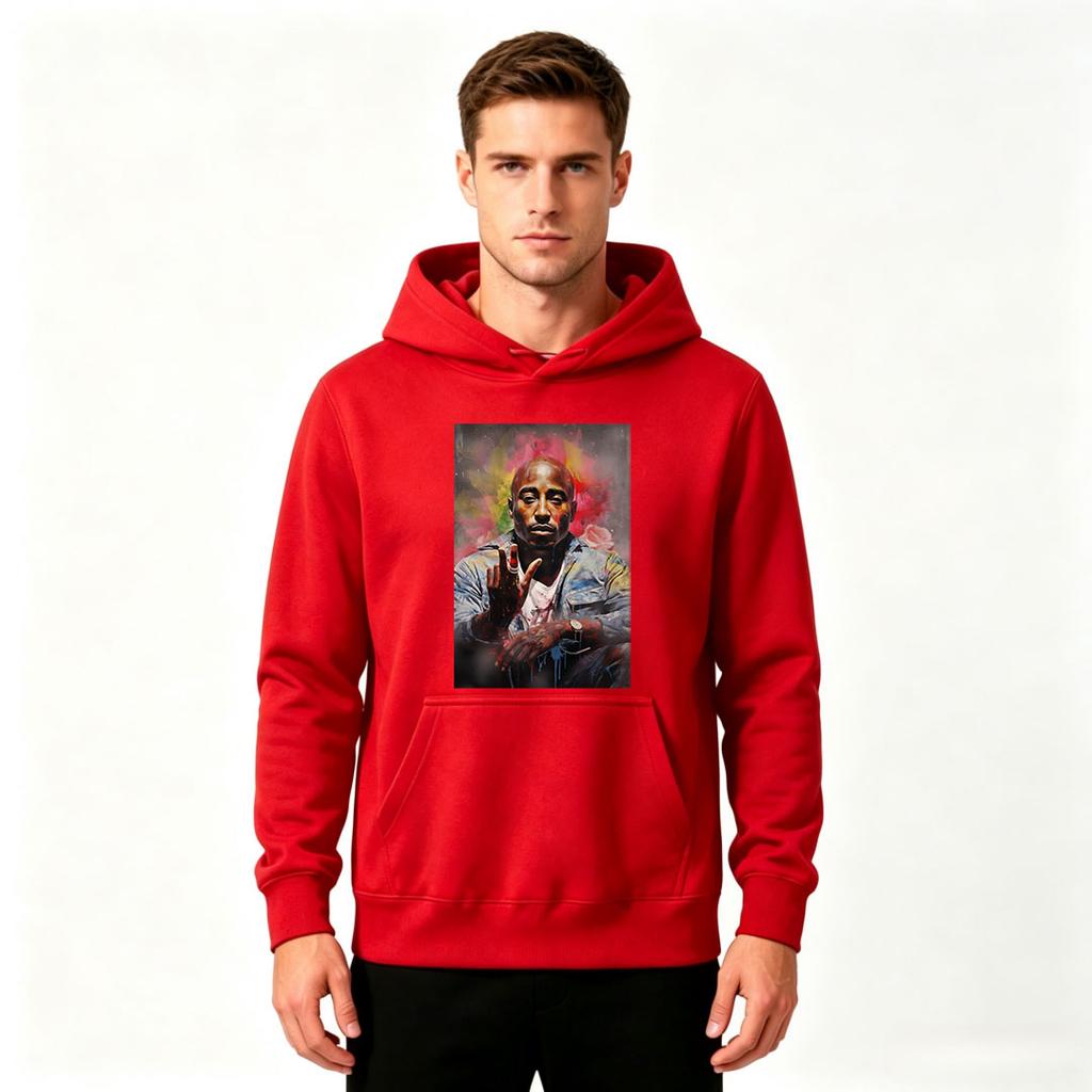 Men's Hip Hop Rapper Portrait Print Pullover Hoodie Casual Long Sleeve Sweatshirt for Daily Wear