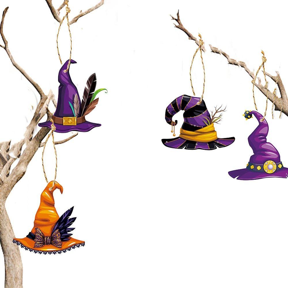 8Pcs Funny Witch Hat Hanging Paper Halloween Hanging Tag Haunted House